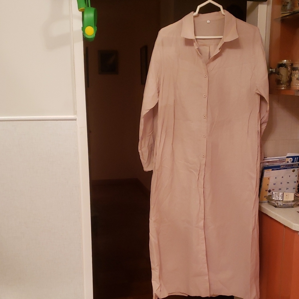 NEW.SHIRT COTTON MAXI DRESS. Soft Pink Apparel.For Summer Time Very Comfotrable